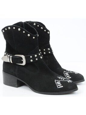 BCBG Lokki Women 8.5 Cowboy Suede Western Cowgirls Studded Buckle Ankle Boots